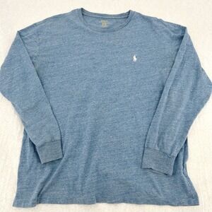 Polo Ralph Lauren Mens Long Sleeve T-Shirt M Blue Heather Cotton Pony Preppy